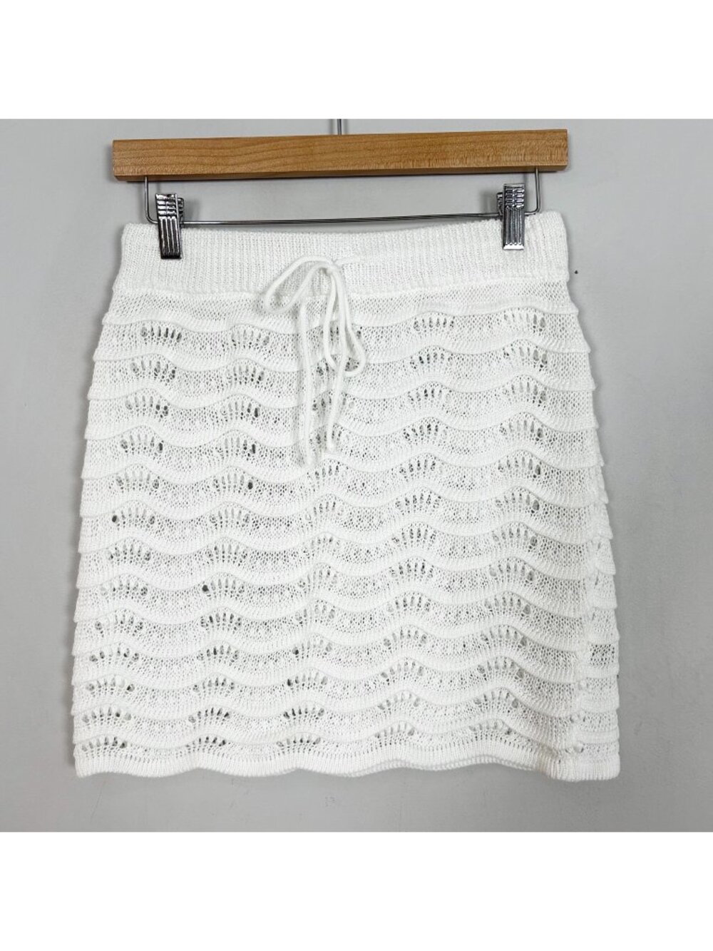 Women's White Open Knit Pull On Skirt Short Cover Up Beach‎ Boho Size Large